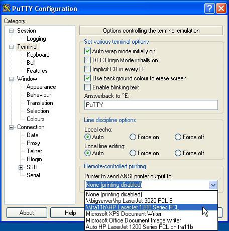 Putty - konfiguracia termninalu